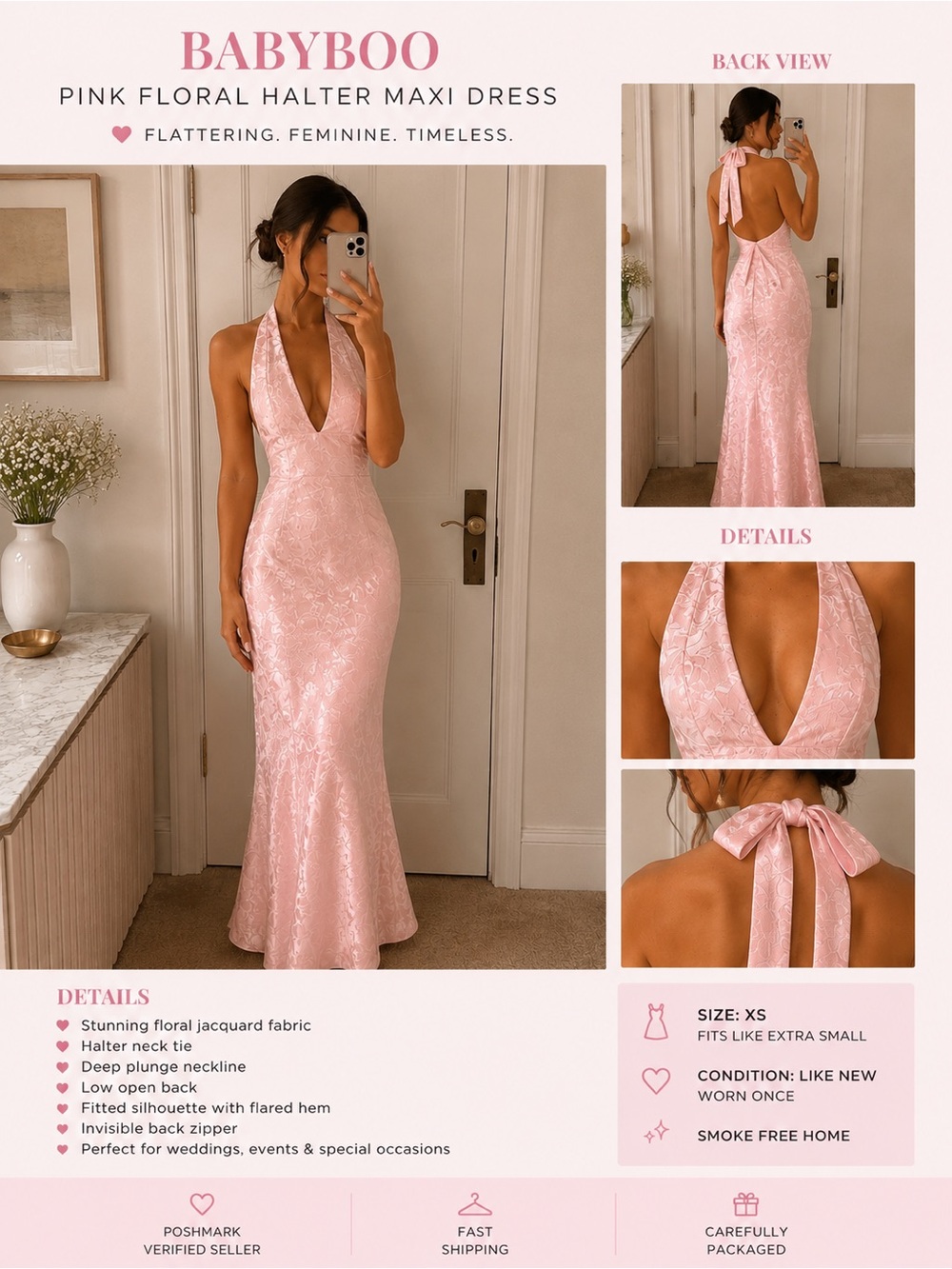 Babyboo Josephine Blush Pink Floral Halter Maxi Dress